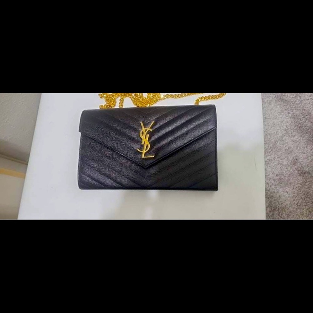 Saint Laurent Envelope Quilted Leather Chain Wallet Gem